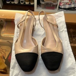 Beige and Black Sling Shoes like Chanel